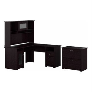 Bush Furniture Cabot L Desk With Hutch and Lateral File Cabinet