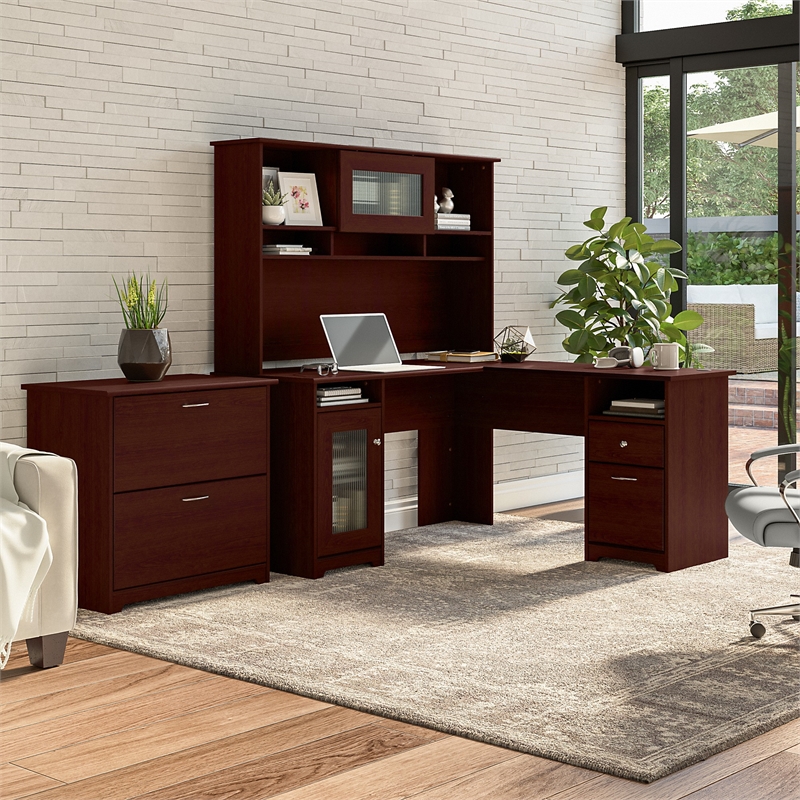 Bush Furniture Cabot L Shaped Desk with Hutch and Lateral File Cabinet