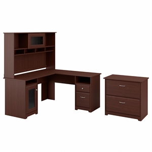 bush furniture cabot l shaped desk with hutch and lateral file cabinet