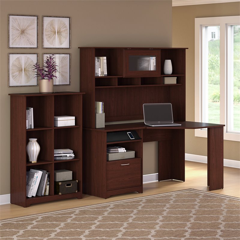 Bush Furniture Cabot Corner Desk With Hutch And 6 Cube Organizer In 