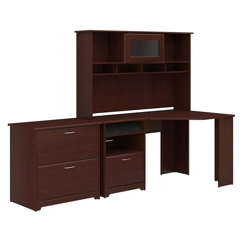 Bush Furniture Cabot Corner Desk with Hutch and Lateral File Cabinet ...