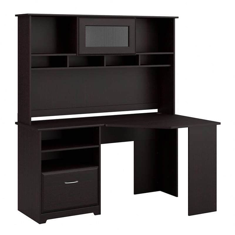 Cabot Corner Desk with File with Hutch in Espresso Oak - Engineered Wood