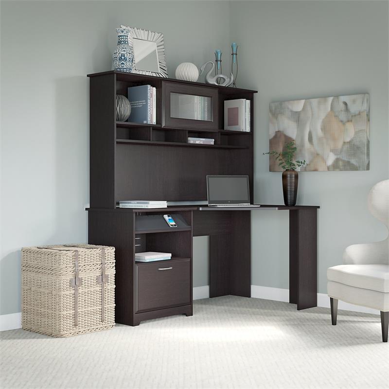 Bush Furniture Cabot Corner Desk with Hutch in Espresso Oak CAB008EPO