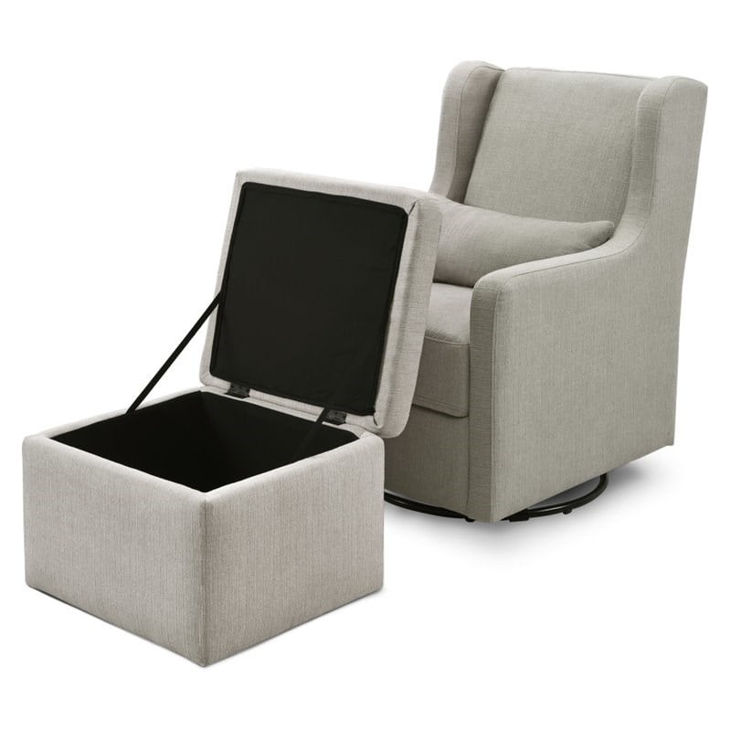 Carter's By DaVinci Adrian Swivel Glider with Storage Ottoman in Gray Linen