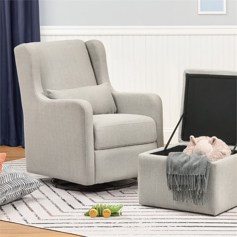 Carter's By DaVinci Adrian Swivel Glider with Storage Ottoman in Gray Linen