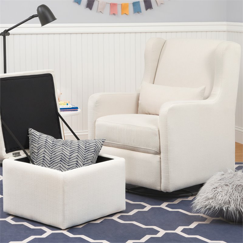 Carter's By DaVinci Adrian Swivel Glider with Storage Ottoman in Cream Linen