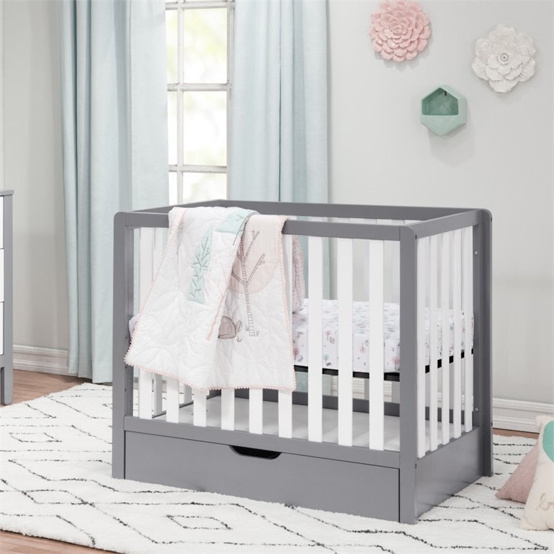 Carter's Colby 4-in-1 Convertible Mini Crib with Trundle in Gray and White