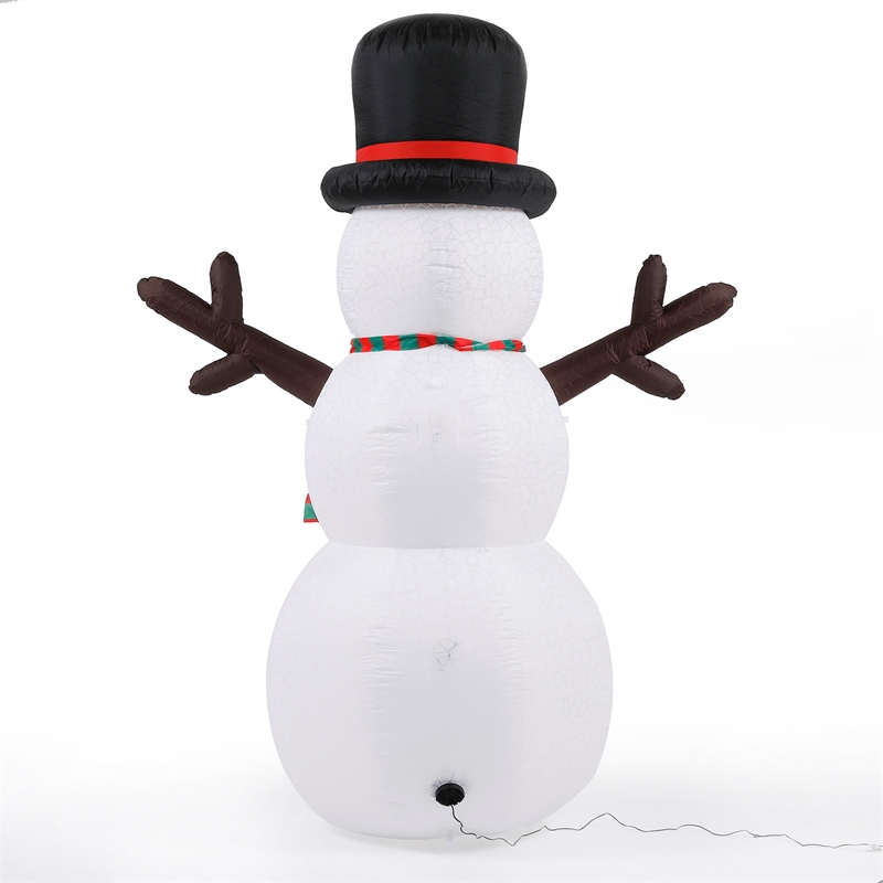 LuxenHome White Polyester 8Ft Snowman Inflatable with Disco LED Lights