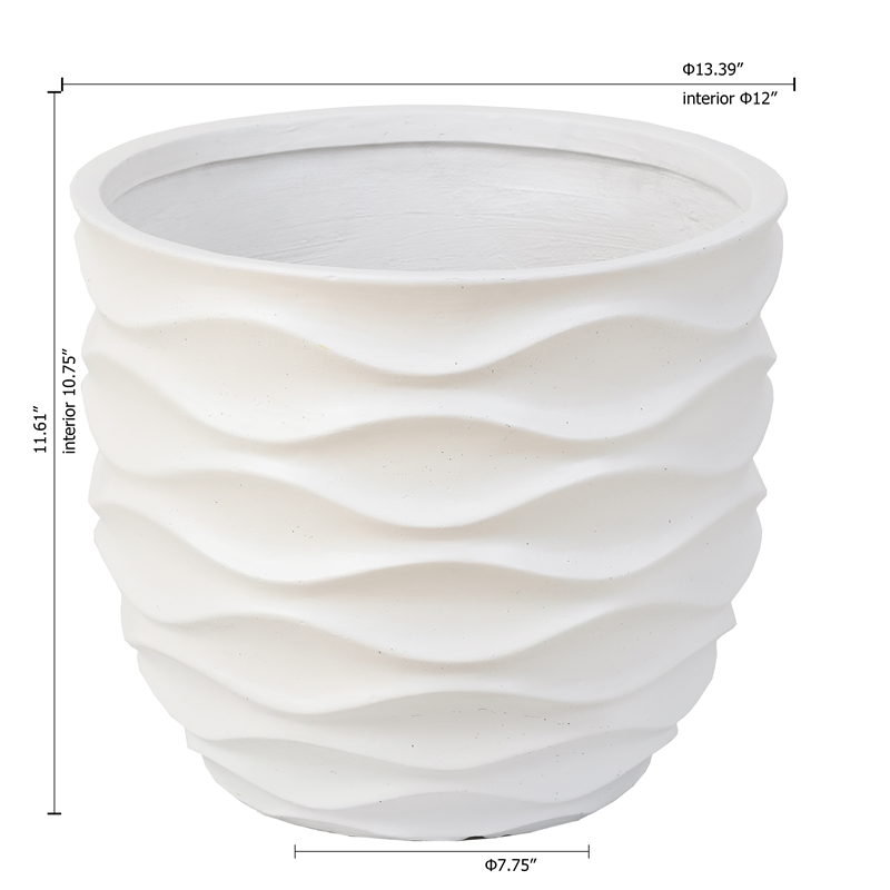 LuxenHome 11.6-Inch H White MgO Waves Design Round Planter