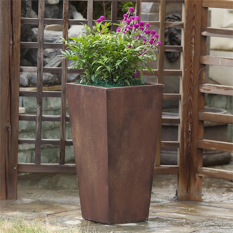 LuxenHome Rustic Brown MgO 24.2in. H Tall Tapered Planter | Cymax Business