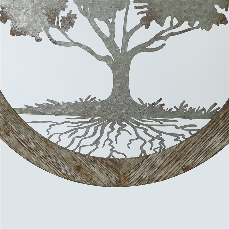 LuxenHome Rustic Silver Metal Tree of Life Wood Frame Wall Decor WHA292