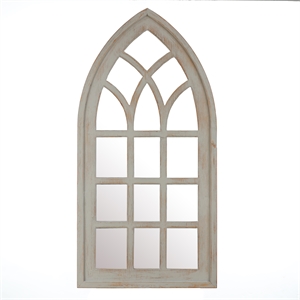 LuxenHome Weathered Gray Wood Cathedral Window Wall Mirror