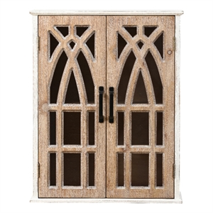 luxenhome farmhouse white and natural wood cathedral-style 2-door wall cabinet