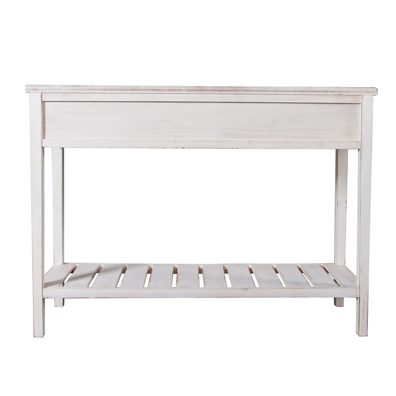 LuxenHome Distressed White Wood and Metal Console and Entryway Table