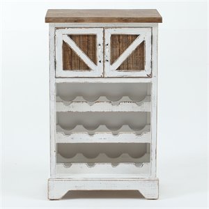 LuxenHome White and Natural Wood Wine Cabinet