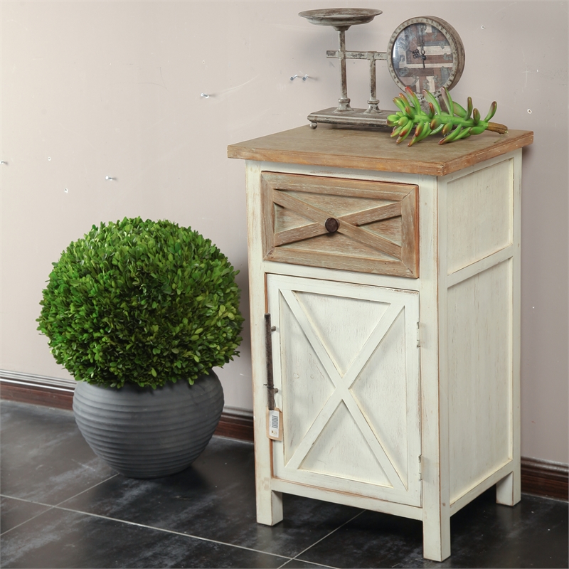 Luxen Home Rustic Antique White Small Console Cabinet - WH165