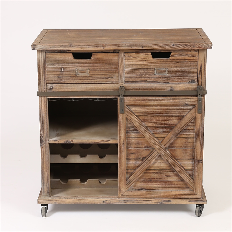Rustic Wood Sliding Barn Door Wine Cabinet Wh181