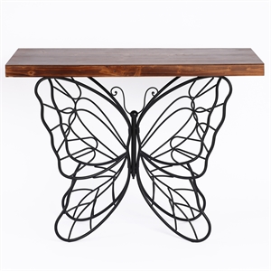 LuxenHome Brown Wood Black Metal Butterfly Accent Table