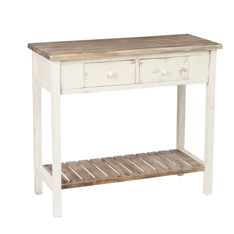 Luxenhome Off White And Natural Wood Console Entryway Table Cymax Business White And Natural Wood Console, Off White Console Table With Drawers