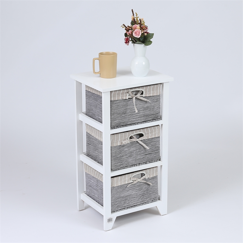 Luxen Home White Wood End Table with Baskets WH209