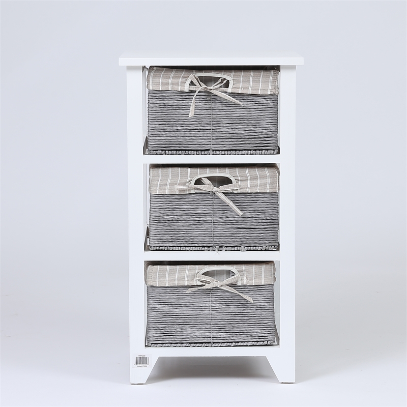 Luxen Home Basket Drawer White Wood, White Wood Side Table With Baskets
