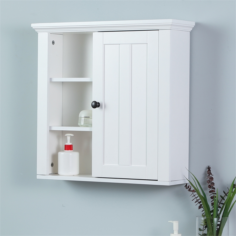 Luxenhome White Wood Bathroom Wall, White Wooden Bathroom Wall Cabinet