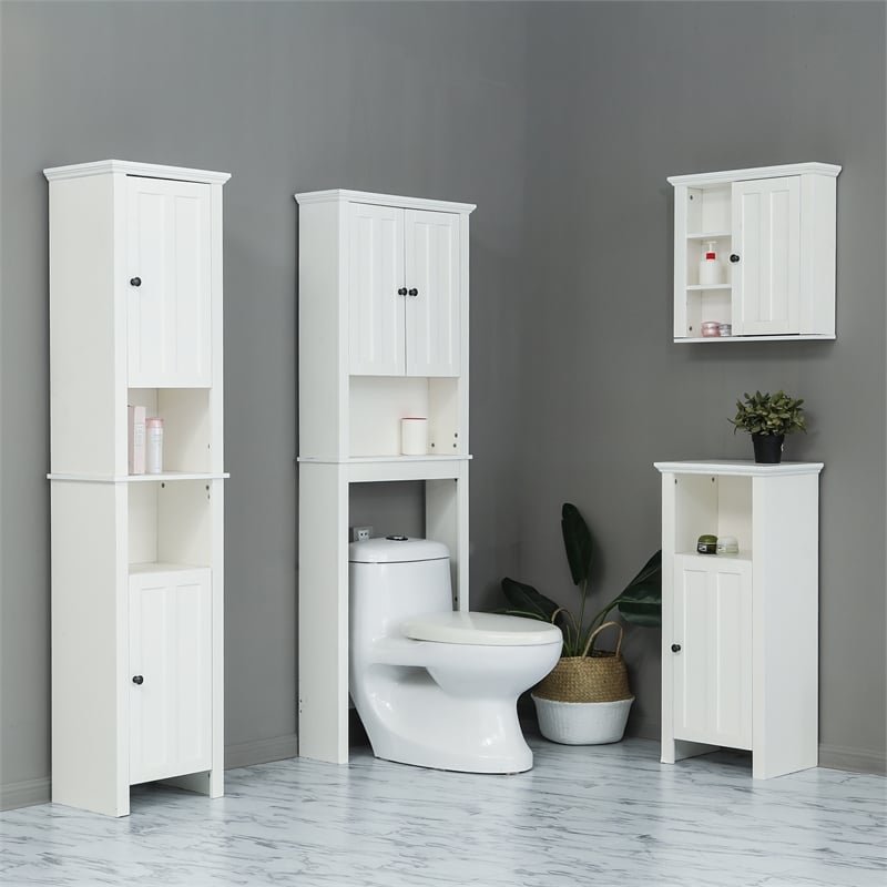 LuxenHome White MDF Wood Slim Bathroom Storage Cabinet and End Table