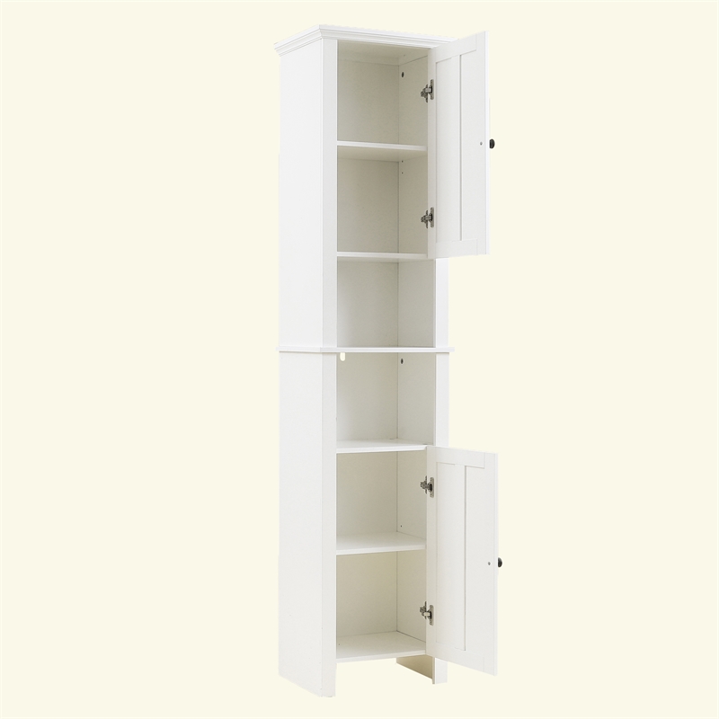 White Wood Tall Bathroom Cabinet Whif387, Tall White Cabinet With Mirror