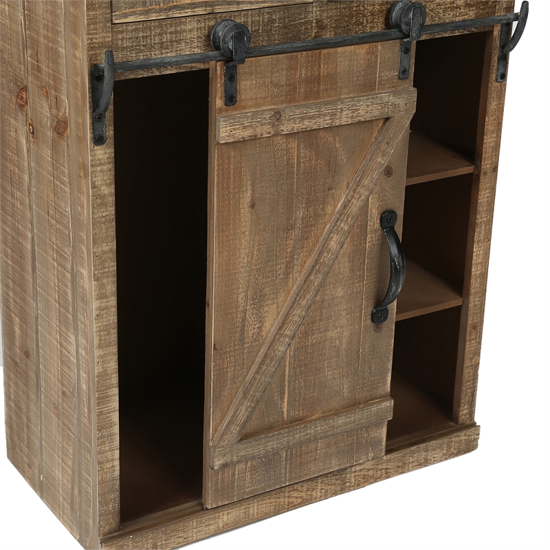 Luxenhome Rustic Brown Wood Sliding, Storage Cabinet With Sliding Barn Doors