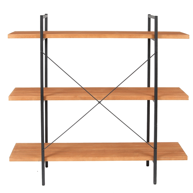 Luxenhome Brown Wood And Metal 3 Shelf, Metal And Wood 3 Shelf Bookcase