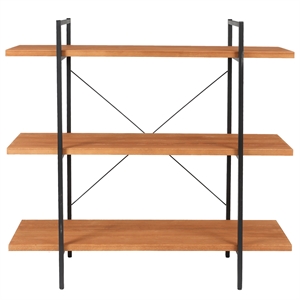 luxenhome brown wood and metal 3-shelf bookcase