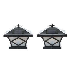 luxenhome set of 2 black plastic solar post lights