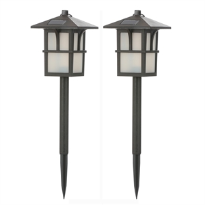 luxenhome set of 2 brown plastic pagoda solar pathway lights