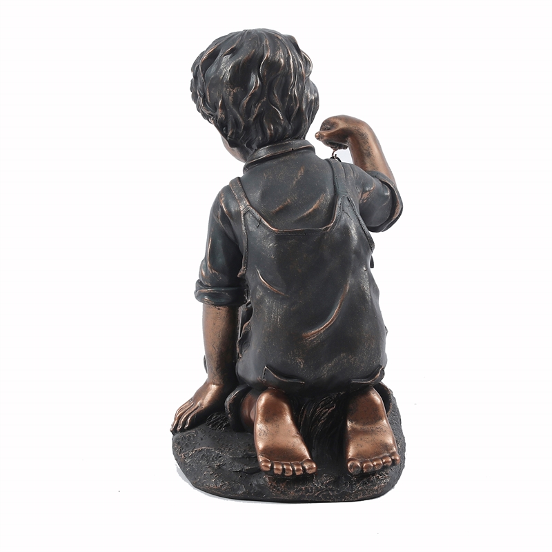 Luxen Home Boy And Frog Bronze Polyresin Garden Statue With Solar - Sitting Frog With Solar Lantern Garden Statue Luxen Home Boy And Frog Bronze Polyresin Garden Statue With Solar - Sitting Frog With Solar Lantern Garden Statue