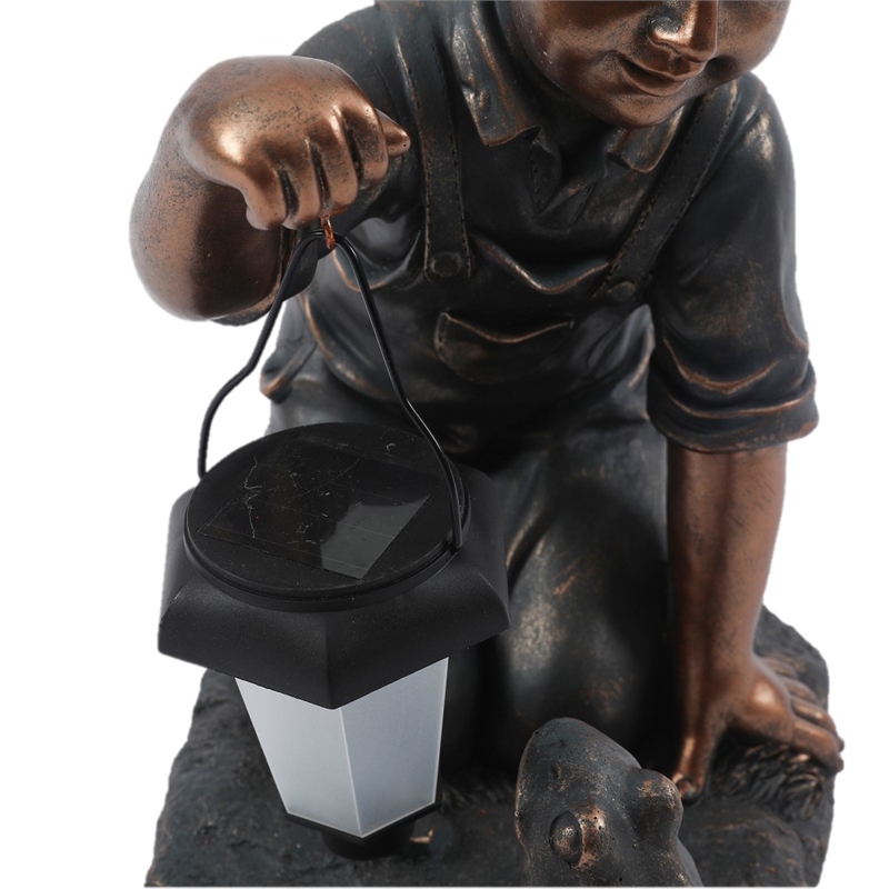 Luxen Home Boy And Frog Bronze Polyresin Garden Statue With Solar - Sitting Frog With Solar Lantern Garden Statue Luxen Home Boy And Frog Bronze Polyresin Garden Statue With Solar - Sitting Frog With Solar Lantern Garden Statue