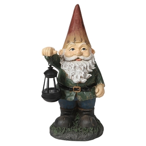 luxenhome 20-inch garden gnome statue with solar powered lantern