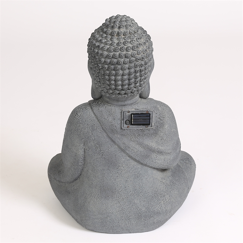 LuxenHome Meditating Buddha Gray MgO Garden Statue with Solar Light