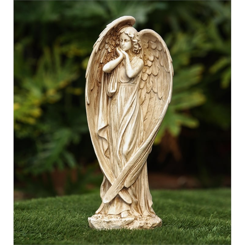 LuxenHome Beige Resin Tranquil Angel Garden Statue | Cymax Business