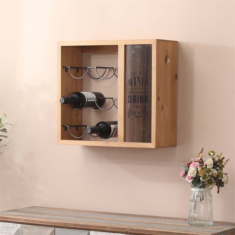 LuxenHome Wood Wall Mounted Wine Bottle and Cork Holder