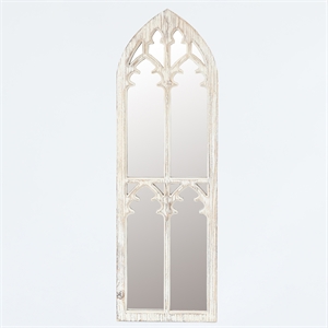 LuxenHome Weathered White Wood Cathedral Framed Wall Mirror