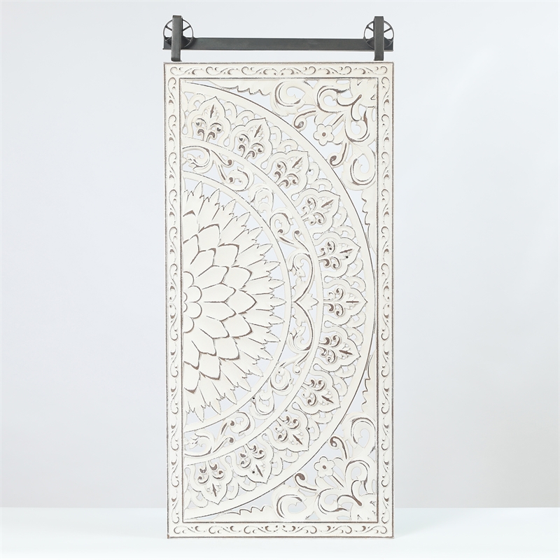 Luxen Home Square Decorative Carved Floral-Patterned MDF Wall Panel in White