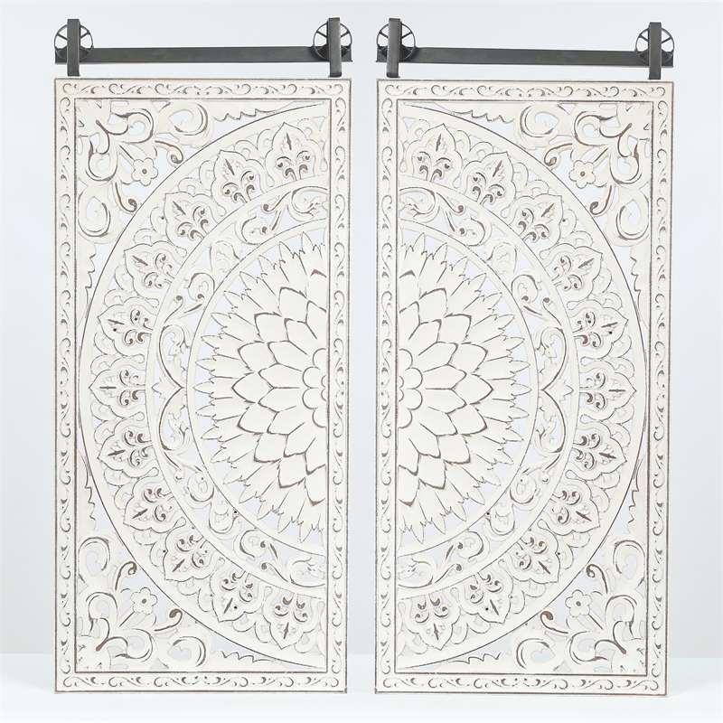 Luxen Home Square Decorative Carved Floral-Patterned MDF Wall Panel in White