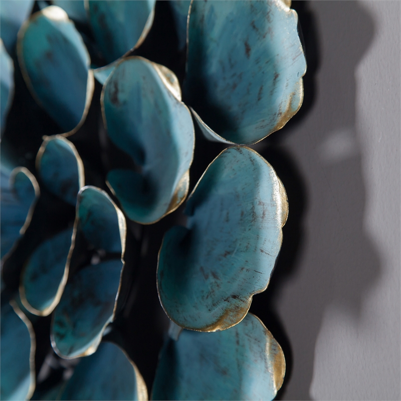 Luxen Home 23.5in. Diameter Teal Flower Metal Wall Sculpture WHA540