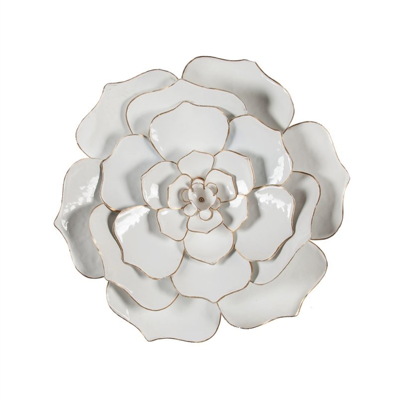 LuxenHome 24in. Diameter White Flower Metal Wall Sculpture WHA541