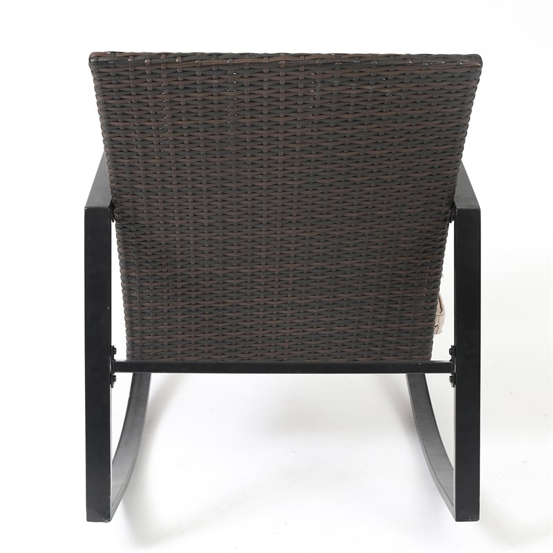 LuxenHome 3 Piece Brown Iron and Wicker Patio Rocking Conversation Set