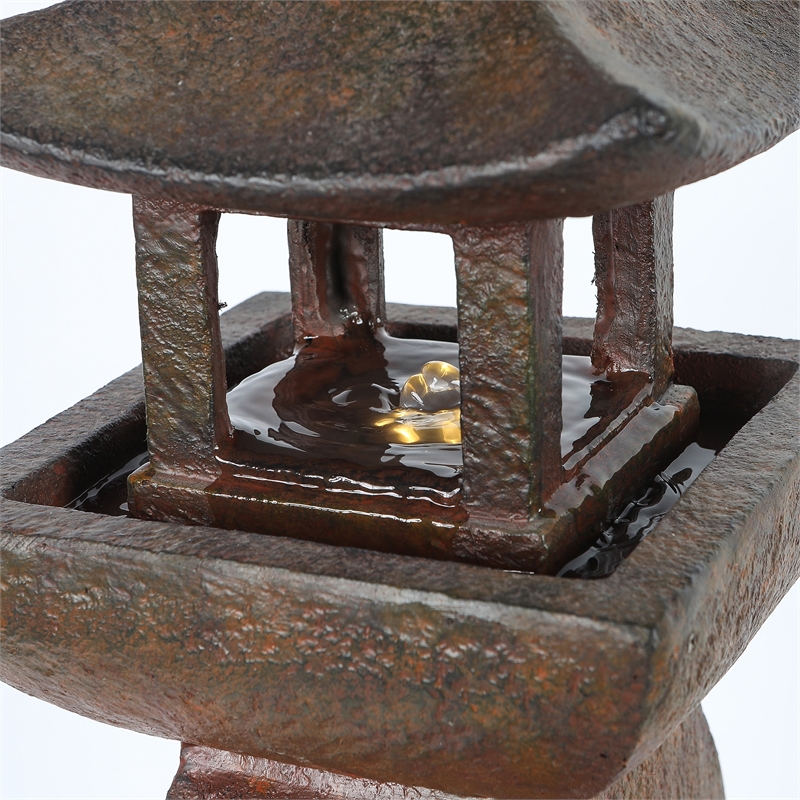 Luxen Home Asian Pagoda Patio Fountain With Led Light In Dark