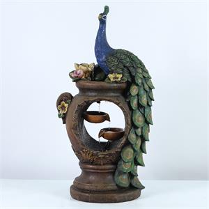 luxenhome resin peacock and urn statue outdoor fountain with led lights