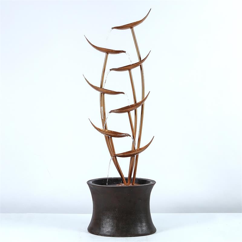 Luxen Home Rain Forest Bronze Metal Leaves Cascading Polyresin Fountain 