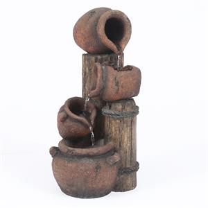 luxenhome brown resin cascading pitchers outdoor fountain with light