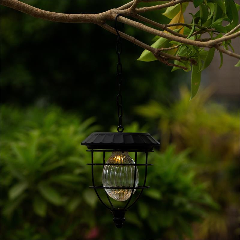 Luxen Home 5 9 Diameter Solar Hanging Accent Globe Light Iron Lantern In Black
